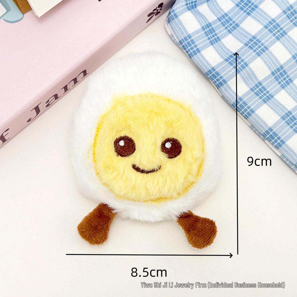 Cute Cartoon Cheese Toast Plush Pendant & Egg Doll Brooch for DIY Clothing, Shoes, and Socks Accessories.