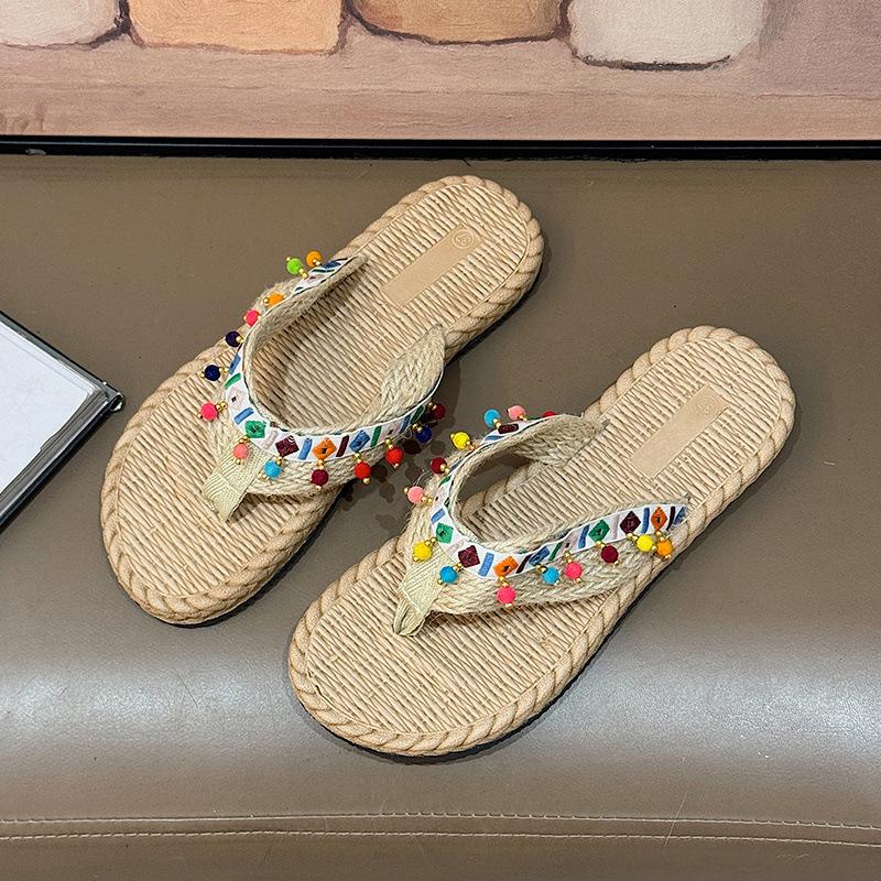 Woven slippers flip-flops new summer non-slip vacation Xishuangbanna ethnic wind beach hemp rope slippers