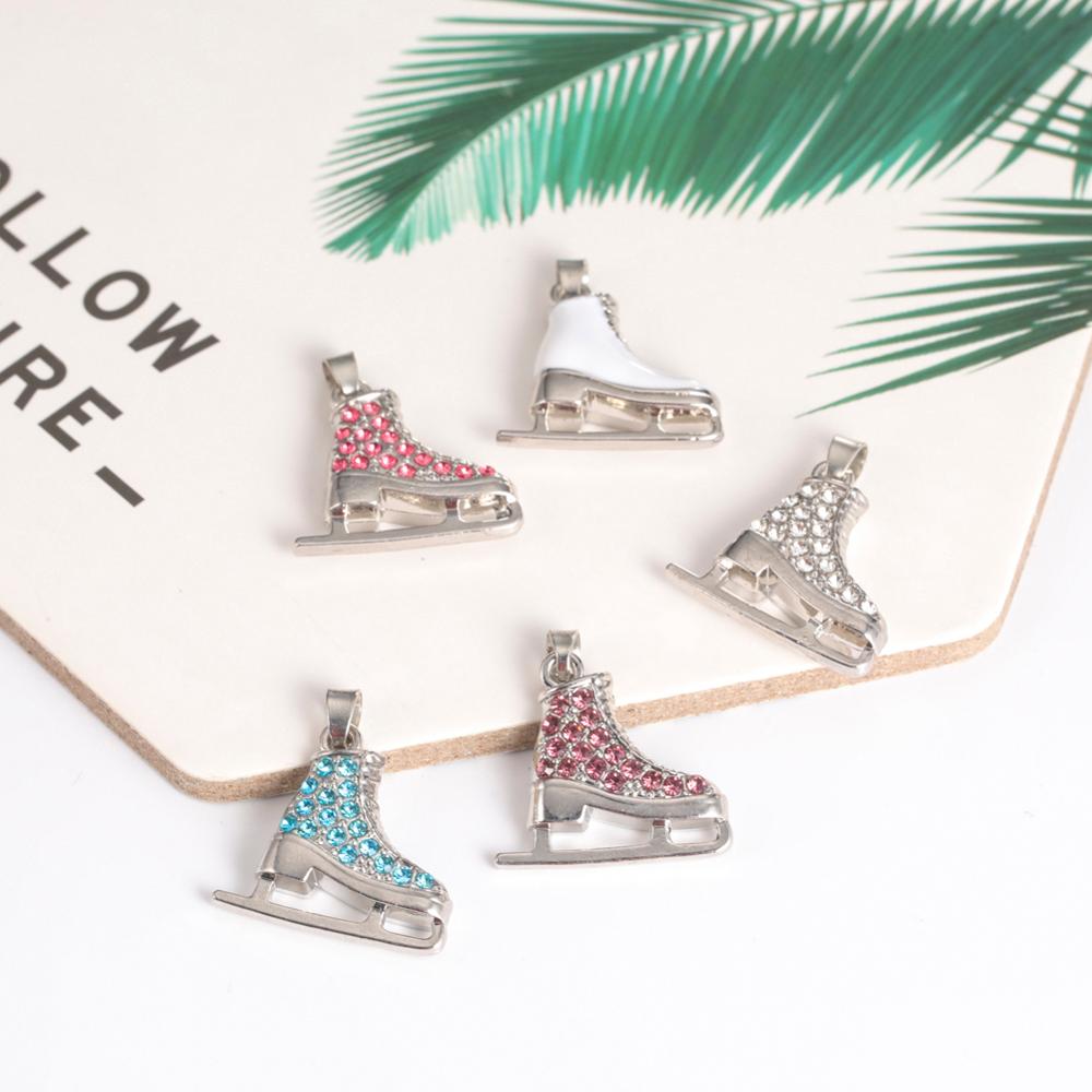 Rhinestone Ice Skating Charm for Necklace Bracelet Keychain Jewelry Making Metal White Enamel Pendants Accessories