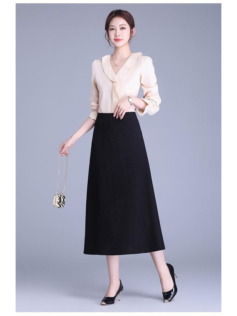 2026 Spring Starry Sky High-Waisted A-Line Midi Skirt for Women