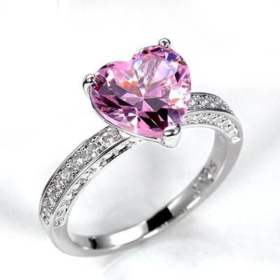 Sanjie Heart-Shaped Pink Diamond Zircon Engagement Ring