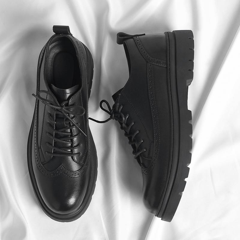 

Модные туфли дерби для мужчин из искусственной кожи с толстой подошвой, на шнуровке, с круглой головкой, однотонные, профессиональные, классические, британские, универсальные, мужские туфли 44 чёрный