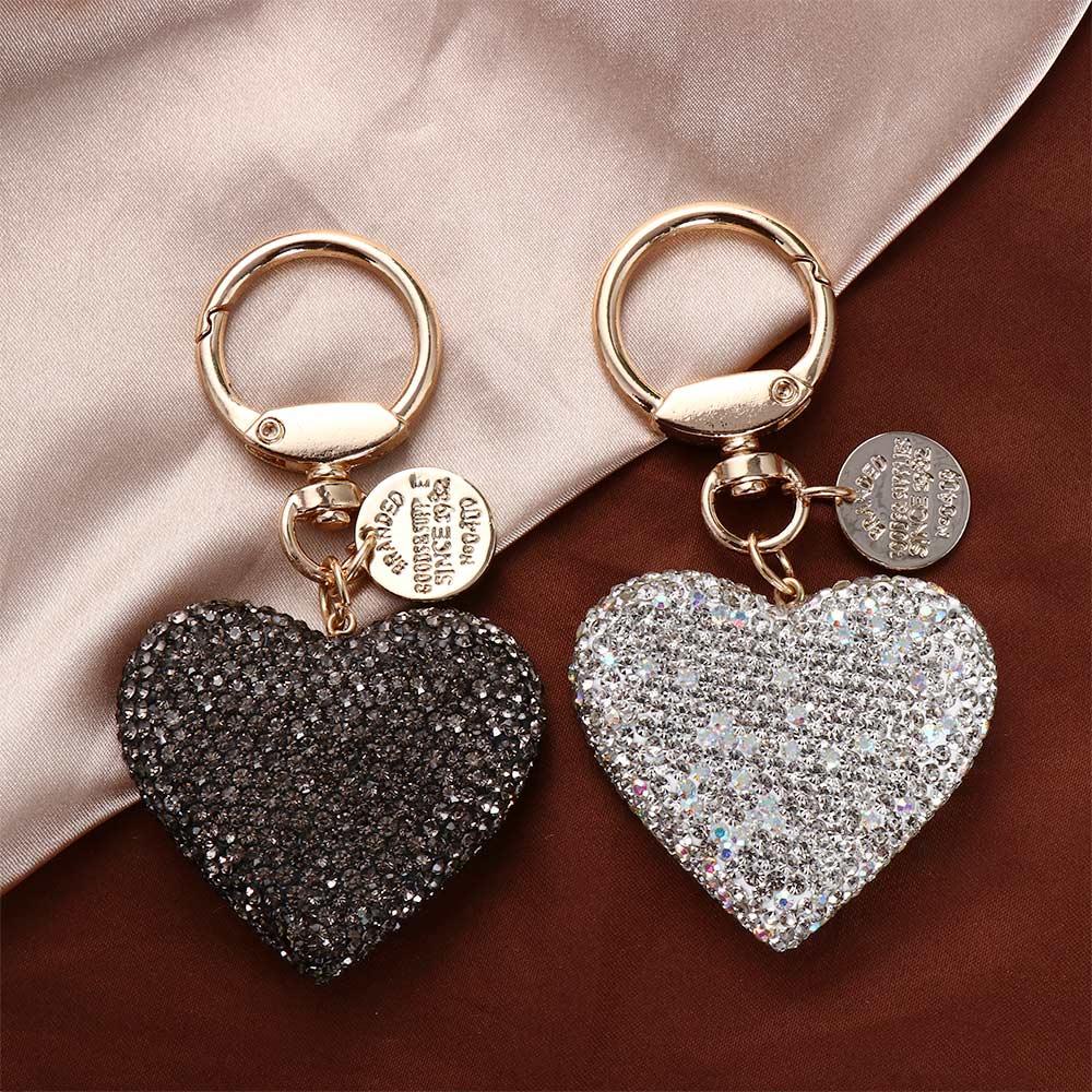 Charm Backpack Pendant Metal Rhinestone Love Heart Keychain Crystal Keyring Key Ring Keys Holder