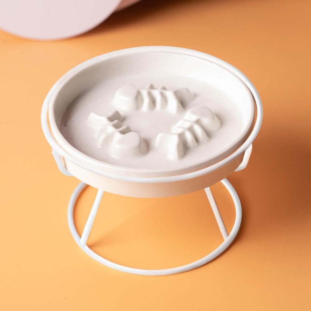 High-Foot Ceramic Raised Pet Bowl Neck Guard Flat Face Cat Stand Bowl Large Diameter Slow Feeder Bowl Outdoor Feeding