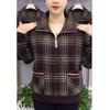 Velvet Color-Block Warm Plaid Jacket with Lapel & Zipper for Middle-Aged & Elderly - New Autumn/Winter Fashion.