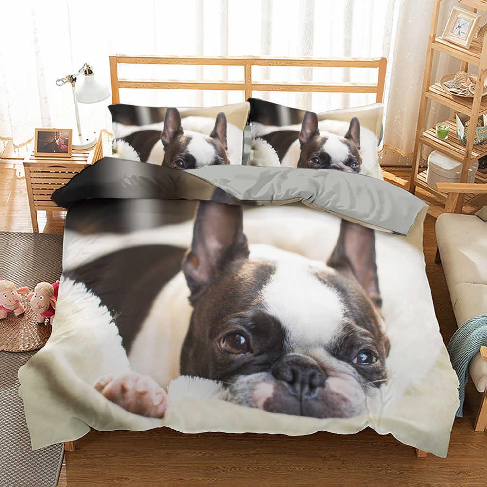 French Bulldog Duvet Cover Set King Size Cute Puppy Animal Theme Bedding Set For Kids Teen 2/3Pcs Soft Comforter Cover