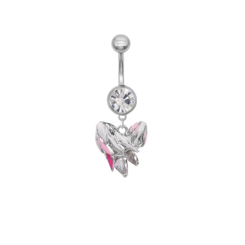 Heart Bow Navel Ring Ornament For Women Girls Light Luxury Belly Button Piercing Barbell Pendant Body Piercing Jewelry