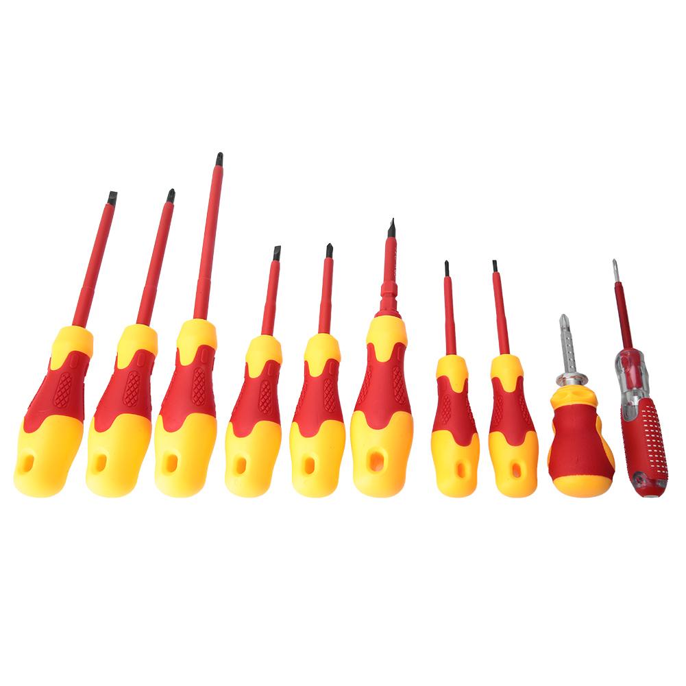 10PCS Multifunction Electrician Insulated Screwdriver Slot Cross Screwdriver Repair Tools