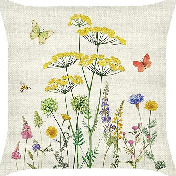 

Vintage Floral Plant Pillowcase Linen Printing Living Room Sofa Bedroom Decorative Cushion Pillowcase 45 * 45Cm (without pillow core)