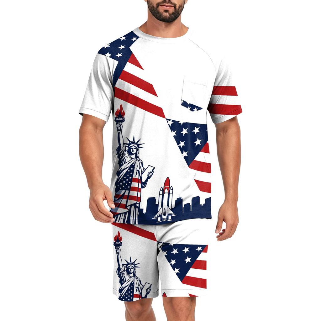 Men's Two Piece Sleepwear Set Short Sleeve Top and Shorts Lightweight Comfortable Soft Fabric Lounge Pajama Set for Summer Homewear