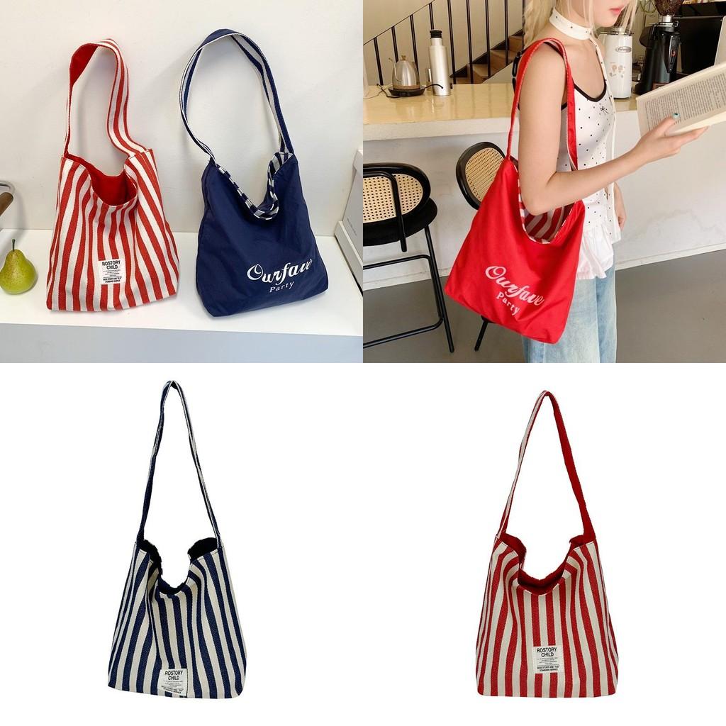 Borsa a Tote in Tela da Donna con Strisce Eleganti e Design Bicolore per l'Uso Quotidiano