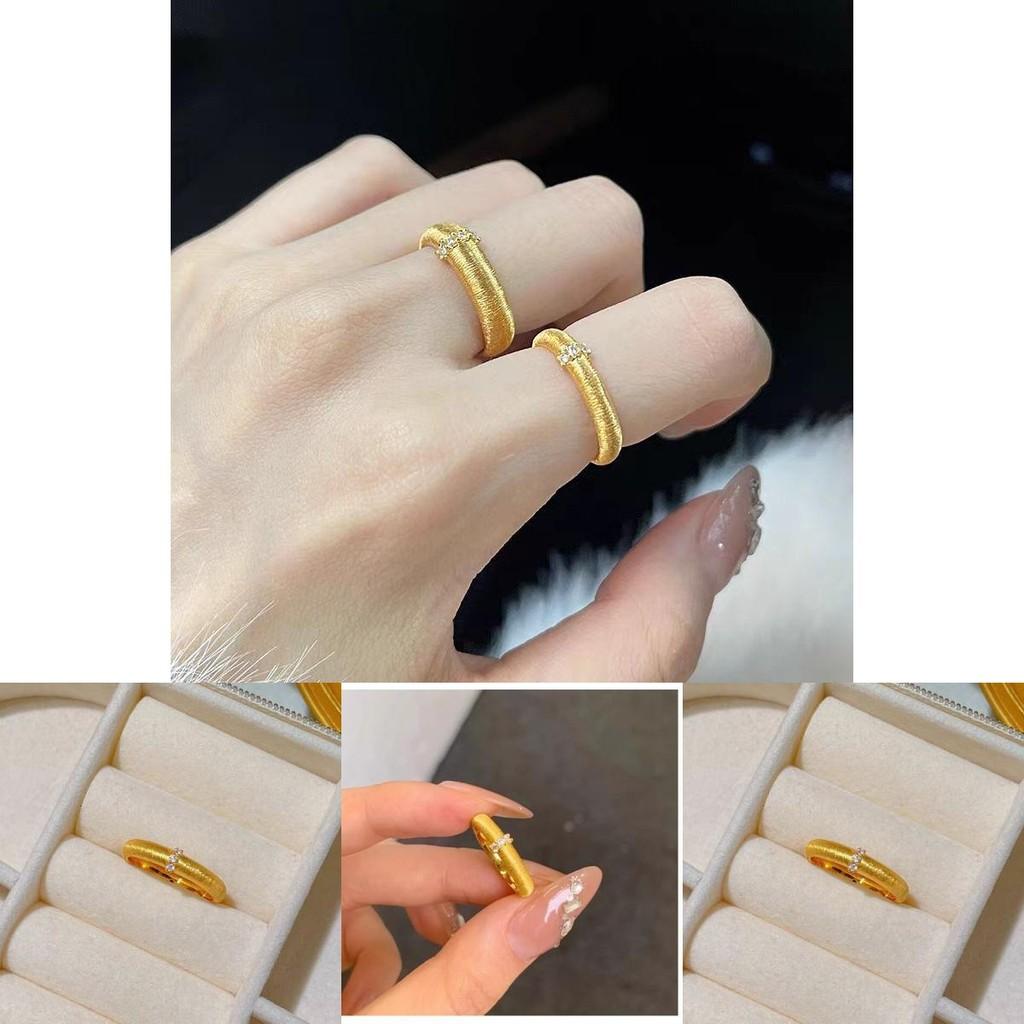 Elegant Gold Color Satin Finish Adjustable Open Ring With Geometric Design For Couples