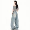 Spring Summer Vintage Distressed Ripped High Waist Slim Relaxed Straight Long Denim Pants For Ladies Casual Pants Oversize Denim Trousers