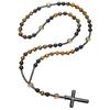 Natural Stone Black Gallstone Yellow Tiger Eye Iron Stone Cross Religious Men's Necklace Men's Hip Hop Necklace