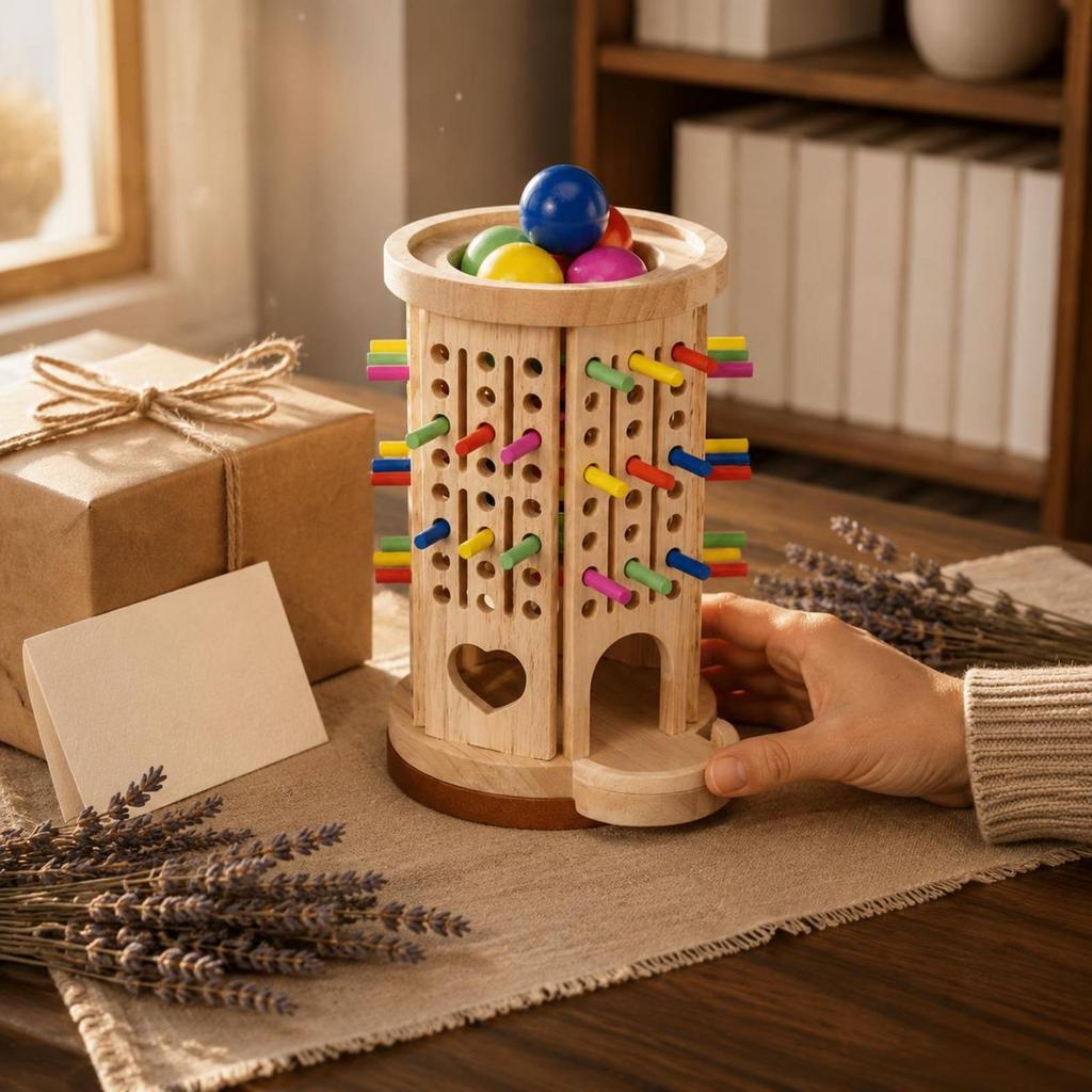 Rotating Toy Hand Eye Coordination Balance Game Focus Training Wooden Structure for Kids,