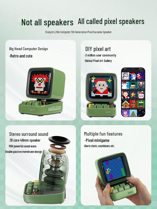 Divoom Ditoo Retro Pixel Art Bluetooth Speaker with Mini KTV Microphone CN plug (adapter included)