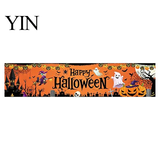 Spooky Backdrop for Home Large Happy Halloween Banner Outside, 70 x 15 Inch Yard Sign Reusable Flag, Welcome Garden Fence Party Decoration Front Porch