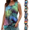 Women's Summer Casual Pleated Square Neck Sleeveless Tank Top Printed T-Shirt