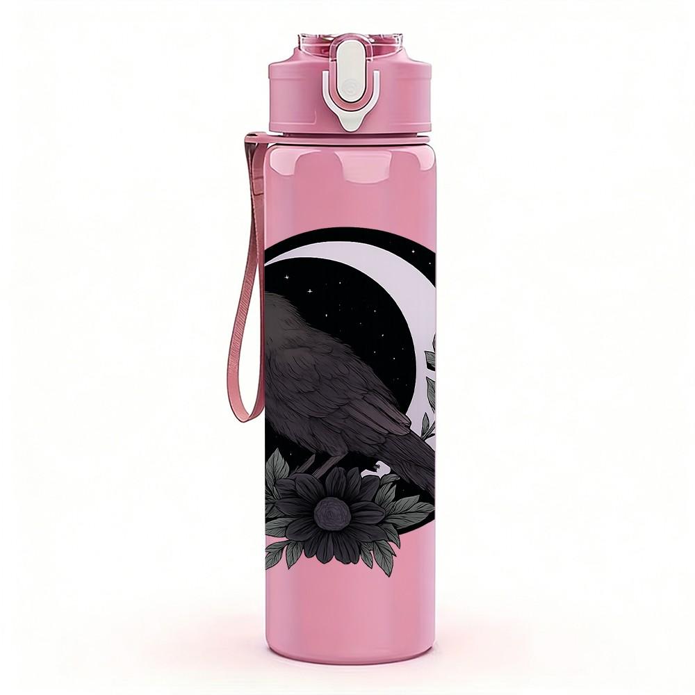 1PC Moon Crow Silhouette 750ml Color Plastic Sports Water Bottle Leakproof Flip Straw Lid Suitable for Sports Office Home Use
