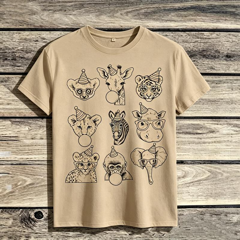 Animal Party Zoo Animals Graphic TShirt for Unisex Unisex Kids 100 Cotton Soft Breathable Casual Summer Streetwear Gift