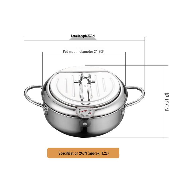 Japanese 304 Stainless Steel Non-Coated Tempura Frying Pan