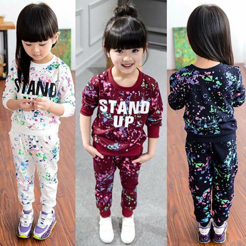 Bequemes Baumwoll-Kleinkind Kinder Baby Mädchen T-Shirt Tops Kleid und lange Hosen Set