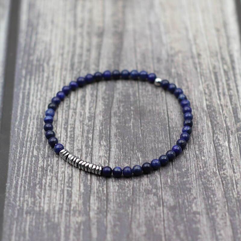AWNL Sterling Silver Skull Double Bead Bracelet – Natural Gemstones (Dumortierite, Volcanic Stone) For Men - View #9
