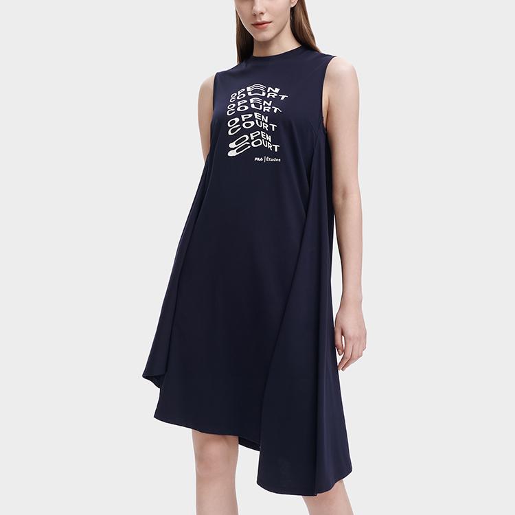 Fila Sport Fashion Round Neck Irregular Hem Sleeveless Knit Dress Women Dresses Legendary-Blue F11W326307F-NV