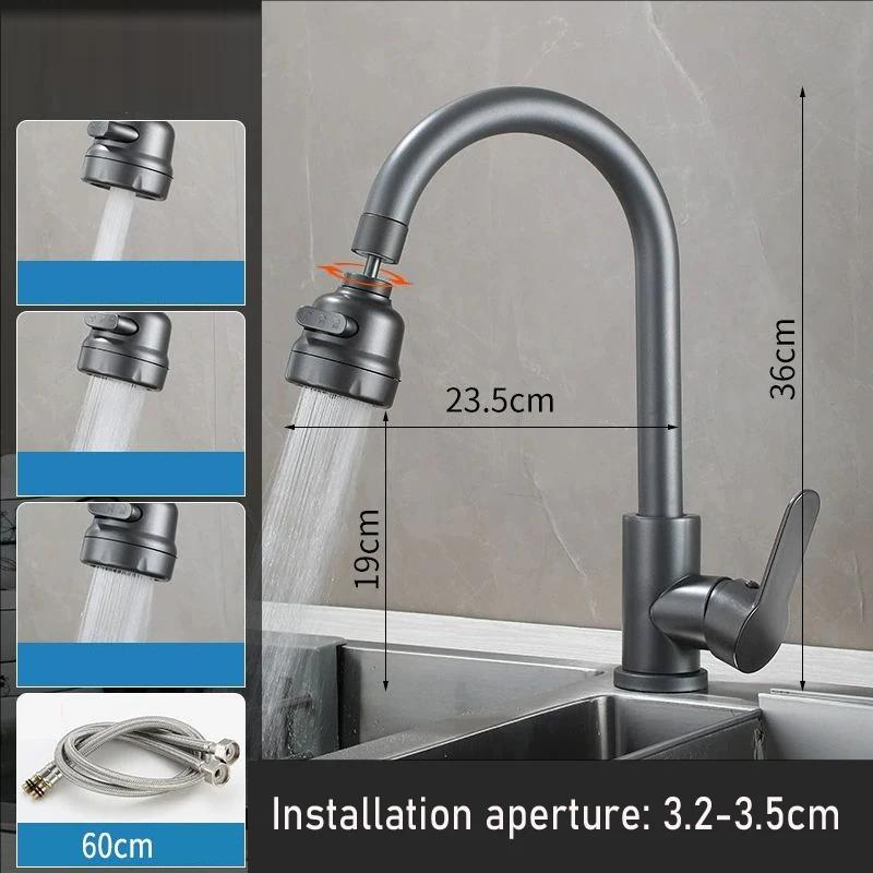 Black Kitchen Faucet Single Handle Hot and Cold Water Kitchen Sink Taps Basin Mixer with 360° Rotating Adapter Gray