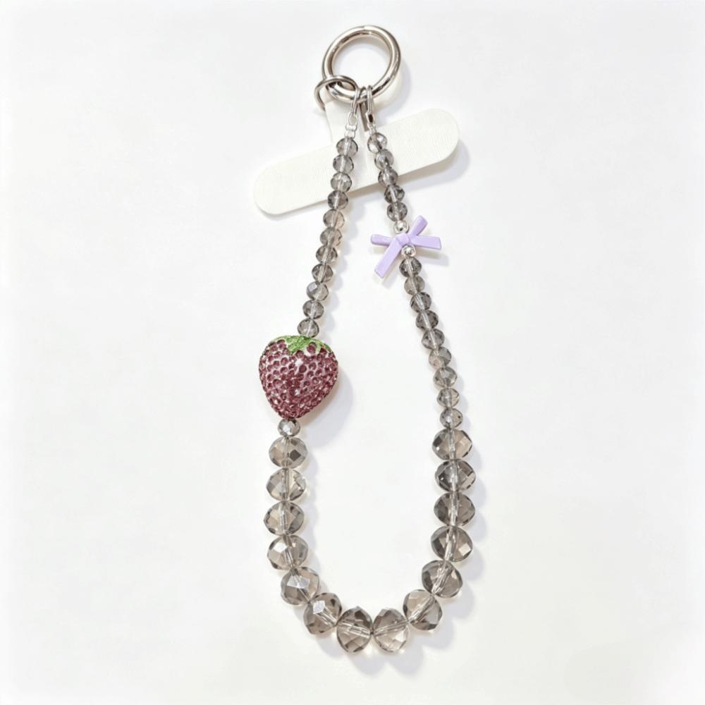 Pink Strawberry Mobile Phone Chain Bling Phone Lanyard Beaded Phone Bracelet Gift Girl
