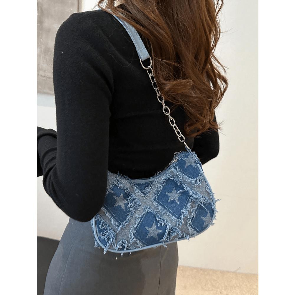 Decorative Buckle Detailing, Stitching, Chain Strap Shoulder Bag, Women's Decorative Buckle Shoulder Bag, Street Fashion Hobo Bag