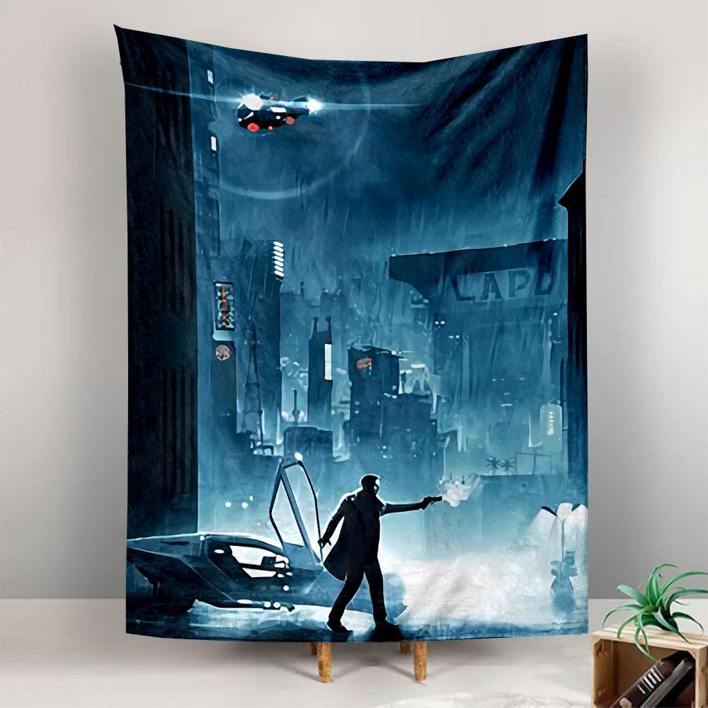 Blade Runner LAPD Tapestry Wall Hanging, Police Badge Neon Sign Art, Futuristic Wall Decor for Bedroom Living Room Dorm