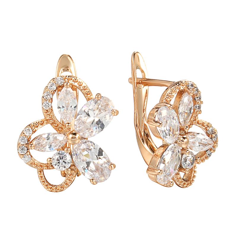 Luxury Rose Gold Color Earrings For Women Natural Zircon Butterfly Flower Earrings Bridal Wedding Daily Fine Jewelry