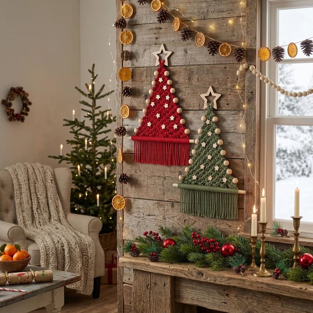 Macrame Christmas Tree Wall Hanging: Hand-Braided Rope DIY Craft Kit for Festive Holiday Home Decor Beginner-Friendly Boho Christmas Gift Idea/Ball