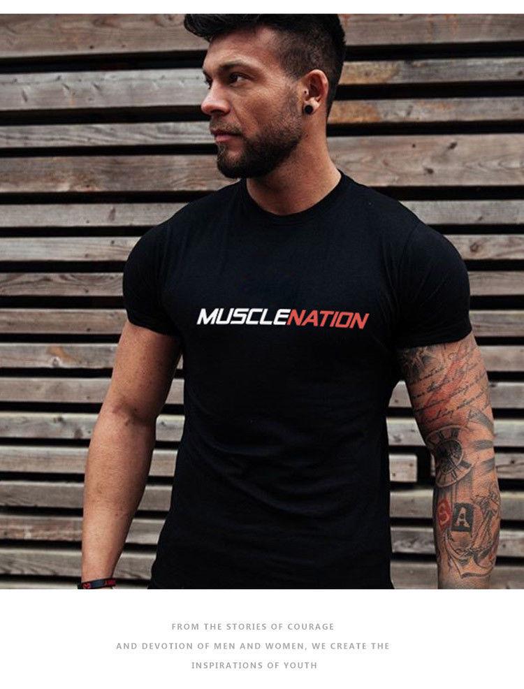 Men's Gym Muscle Bodybuilding Cotton Sport Fit Muscle Fitness Summer Tee Tshirt uygun fiyatlı