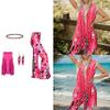 Bold Color Hippie Costume 5 Piece Set Fashion Hair Decoration Fringe Vest Pants Bandana For 1970s Themed Celebrations