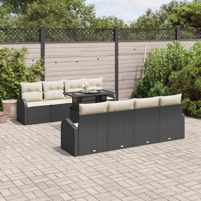 VidaXL Ensemble de Canapés de Jardin 9 Pièces avec Coussins en Rotin Noir 3348603