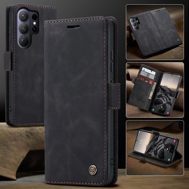 

CaseMe для Samsung Galaxy S26 Ultra Высококачественный Ретро Люксовый Магнитный Флип Чехол-Кошелек из ПУ Кожи S26 Plus S26Ultra S26 Ultra чёрный