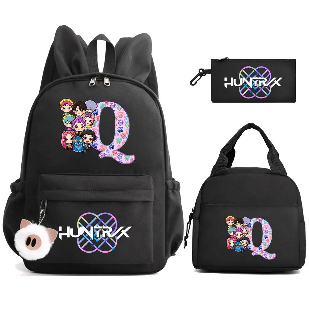 3Pcs/set 26 English Letter K-Pop Demon Hunters Printed Large Capacity Backpack with Lunch Bag Pengcil Case for Teenager Girl Boy Bookbag Travel Bag