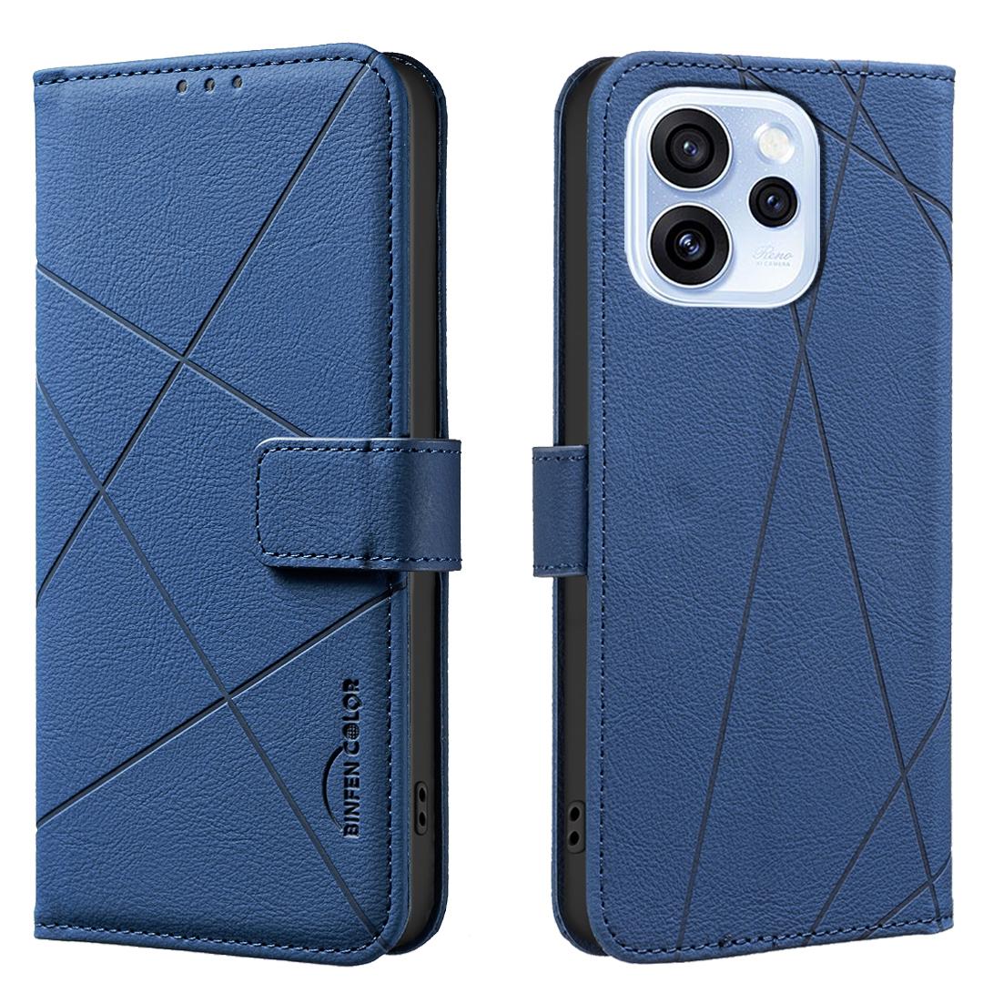 For Oppo Reno15 F 5G Case BINFEN COLOR BF35 Geometry Imprinted Leather Phone Cover RFID Blocking Wallet Stand