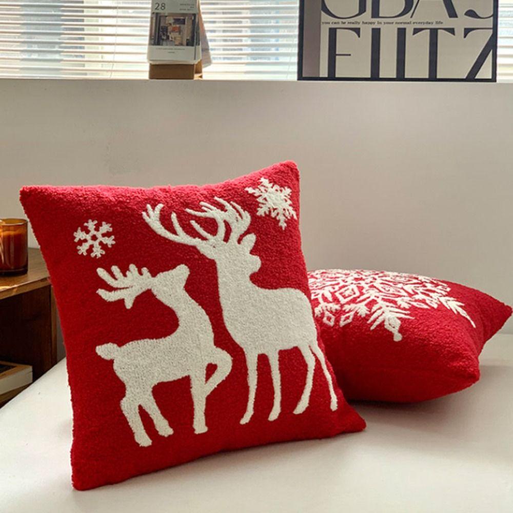 Red Throw Pillowcover INS Style Cushion Cover Soft Christmas Plush Pillowcase  Sofa/Bed