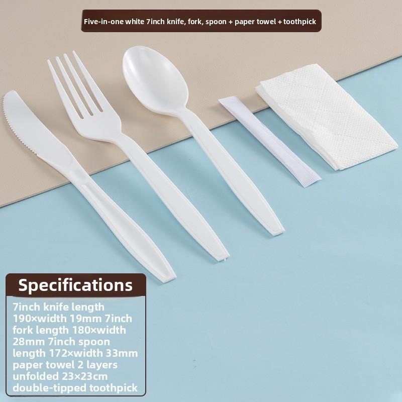 7 Inch Disposable Plastic Cutlery Set Fork Knife Spoon Individually Wrapped Bulk Pack