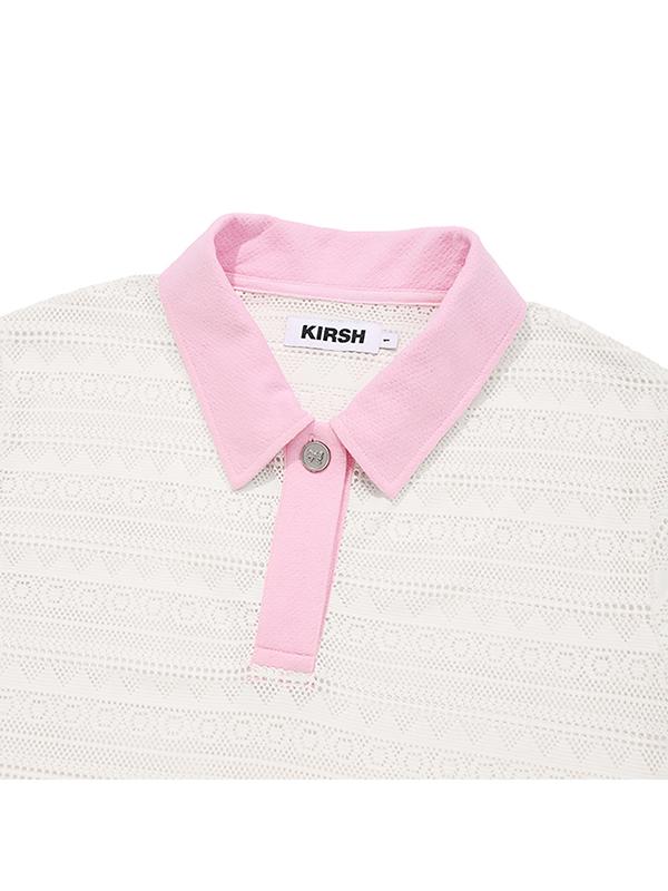 KIRSH Cut-Off Collar Point Lace Short Sleeve Knit [Ivory]