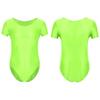 Mens Solid Color Short Sleeve Leotard Glossy Round Neck High Cut Bodysuit Swimwear Sportswear