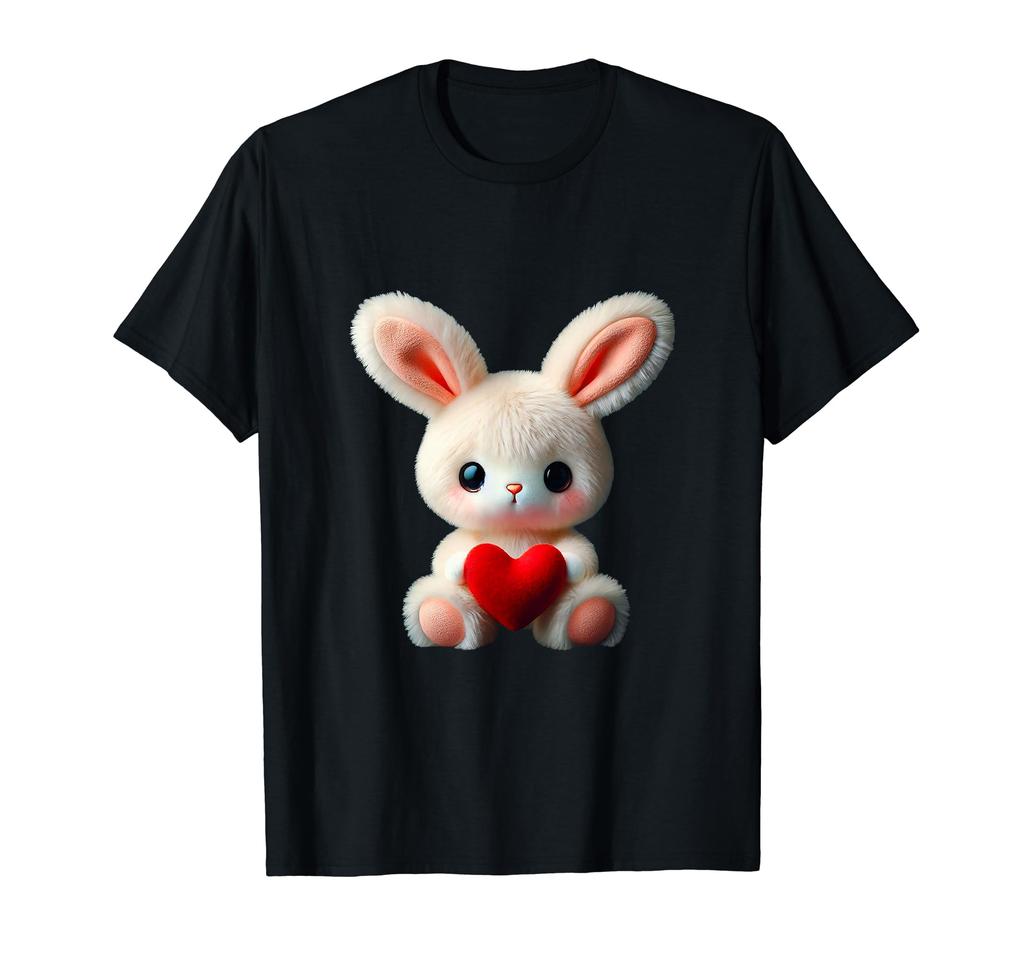 Adorable Fluffy Cuddly Bunny Red Heart Easter Shape Mania T-Shirt
