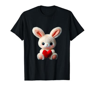 Adorable Fluffy Cuddly Bunny Red Heart Easter Shape Mania T-Shirt