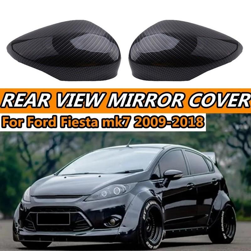 Pair Car Rearview Mirror Cover Cap Carbon Fiber / Black For Ford Fiesta MK7 2008 2009 2010 2011 2012 2013 2014 2015 2016 2017