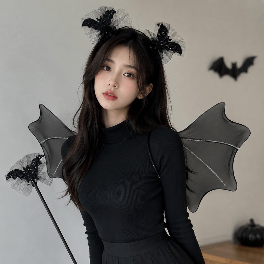 Spider Web Cosplay Outfit Bat Wing Halloween Kids Skirt Children Costume Set  Dress Up