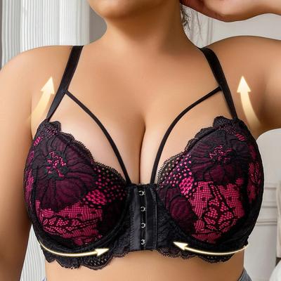 Europäische und amerikanische große Brüste lassen Sie kleiner aussehen. Dünner Push-up-BH mit Knopfverschluss vorne für Frauen. Sexy Spitzen-BH mit schönem Rücken.