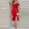 New pearl chain decorative fake two-piece swing neck dress